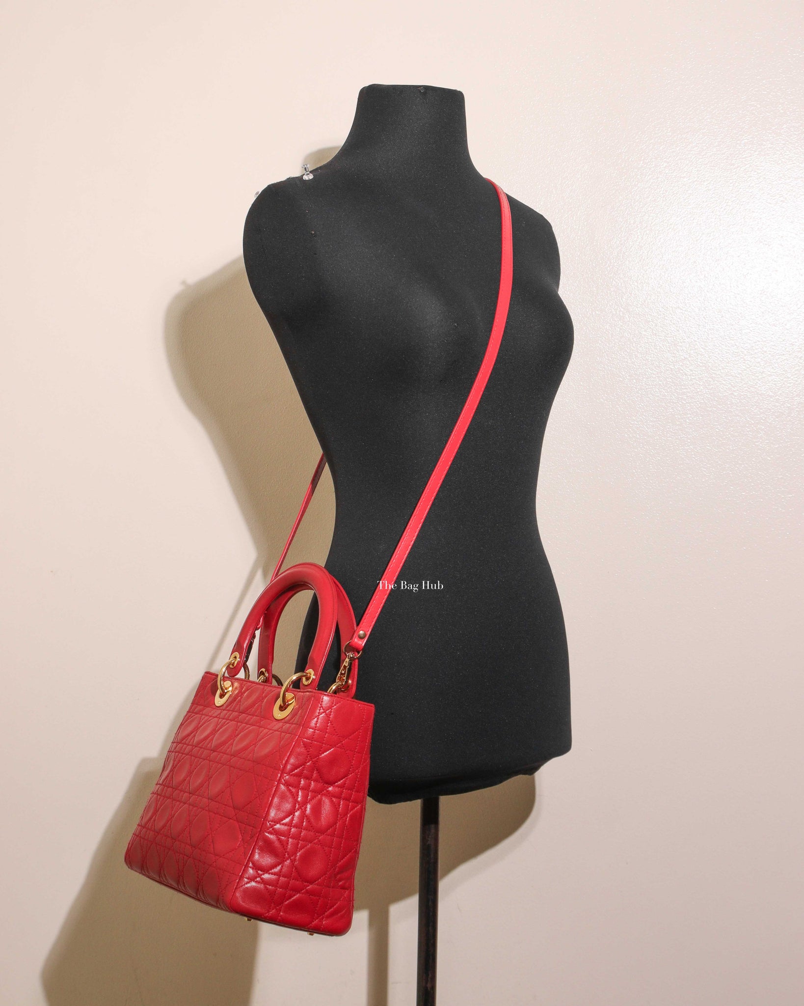 Christian Dior Red Lambskin Lady Dior Medium Bag-12