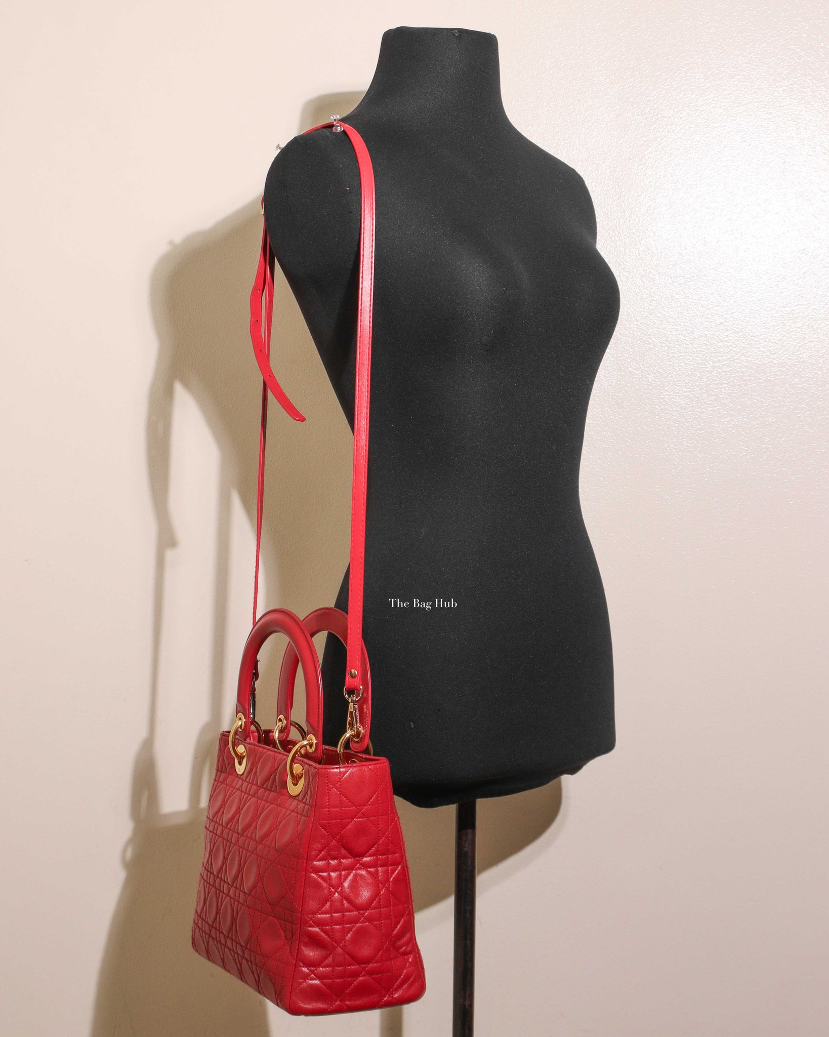 Christian Dior Red Lambskin Lady Dior Medium Bag-13