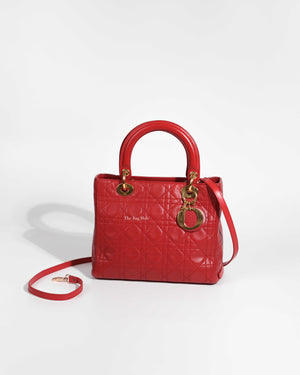 Christian Dior Red Lambskin Lady Dior Medium Bag-1