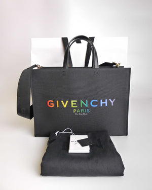 Givenchy Black Canvas Rainbow Medium G Tote Shopping Bag