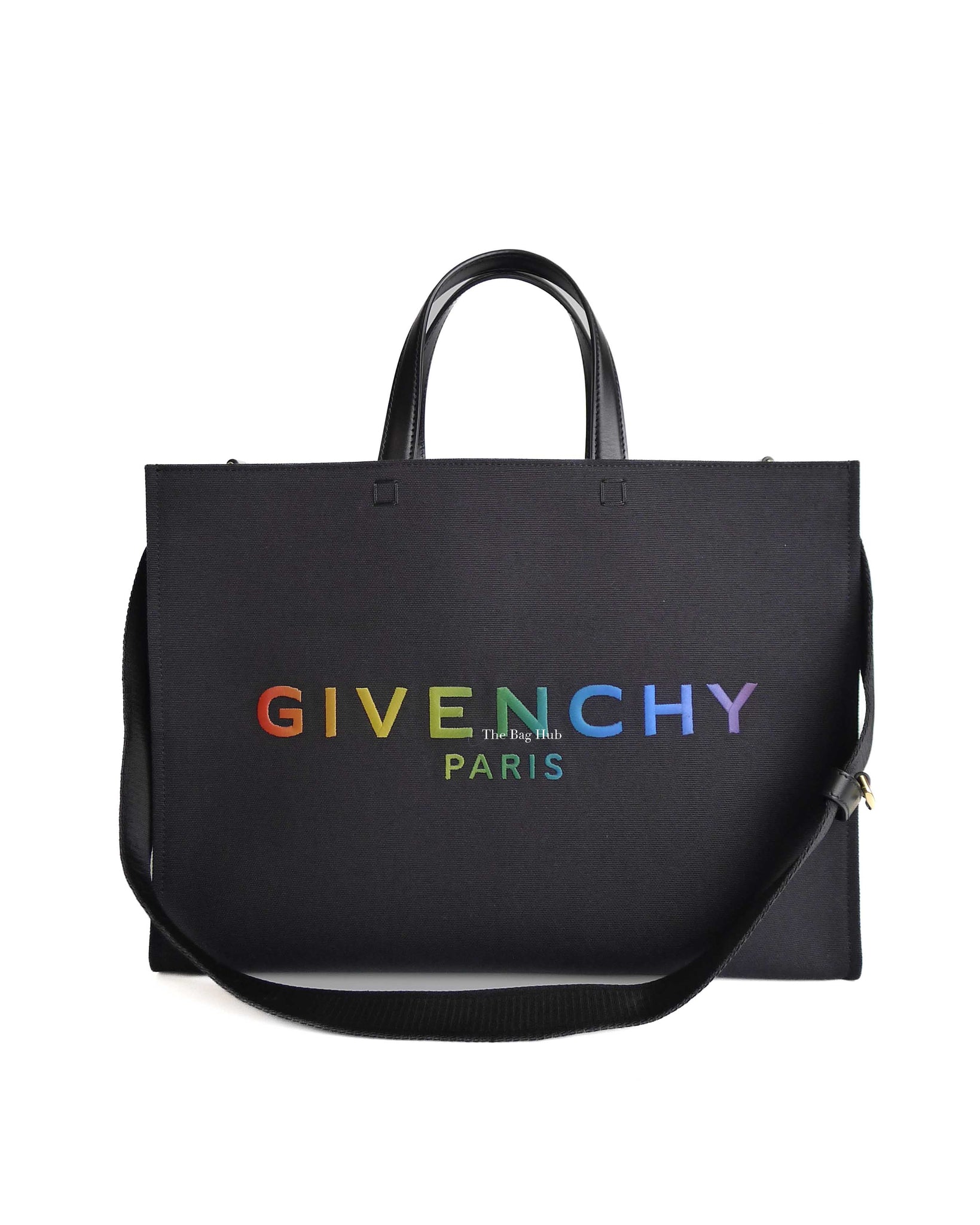 Givenchy Black Canvas Rainbow Medium G Tote Shopping Bag