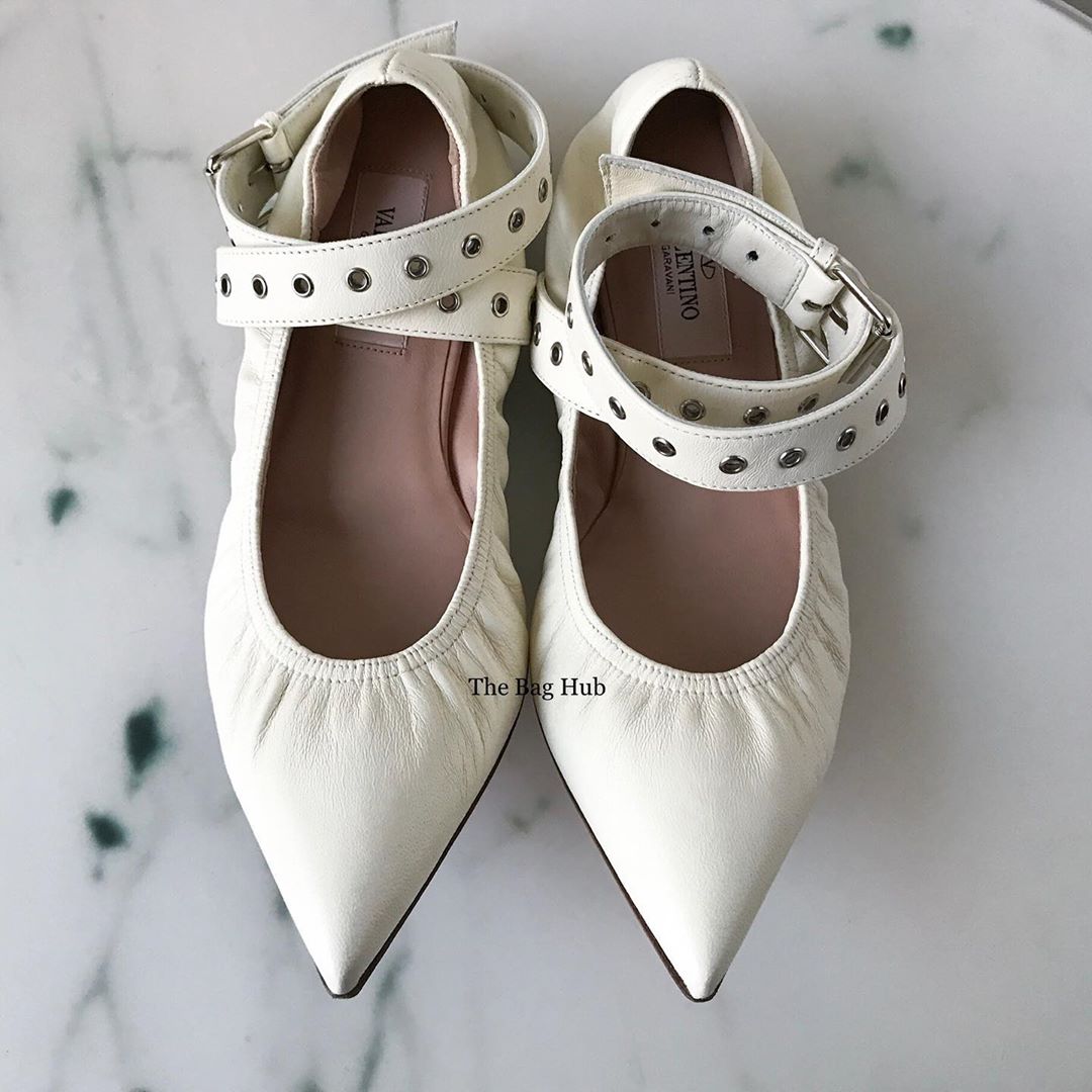 Valentino Garavani Light Ivory Love Latch Grommeted Ankle Wrap Ballet Flats-Image-2