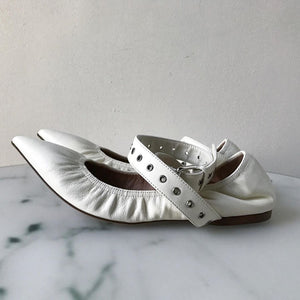 Valentino Garavani Light Ivory Love Latch Grommeted Ankle Wrap Ballet Flats-Image-3